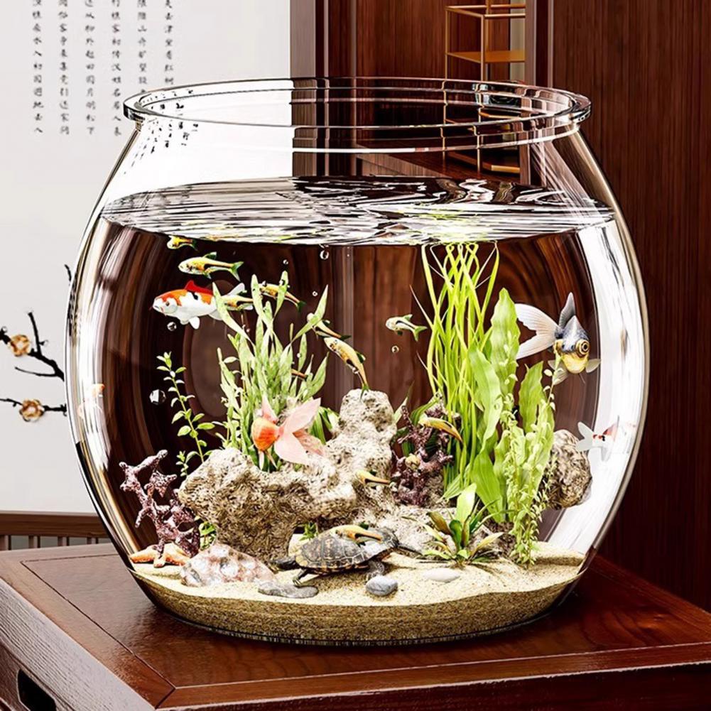 Plant Aquarium Pot - พลาสติกใสรอบชามปลา Aquarium ห้องนั่งเล่นโต๊ะแจกัน Self-Keeper ถังหม้อประดับถังปลาสําหรับตกแต่งบ้าน