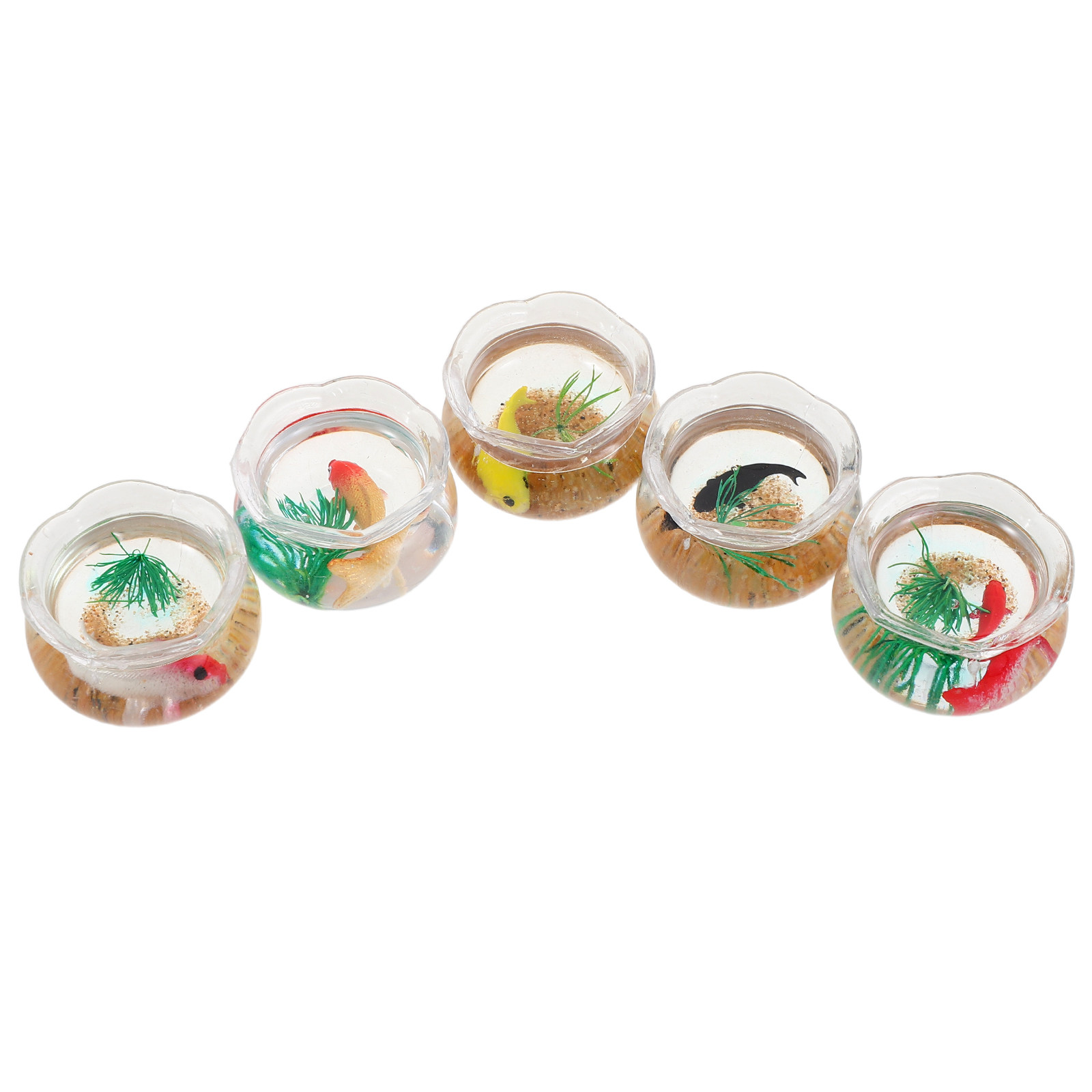 Planted Tank - 5 ชิ้น ตู้ปลาจิ๋ว ตู้ปลาคาร์ปจำลองสมจริง ตู้ปลาทรงกลมขนาดเล็ก พร้อมต้นไม้จำลอง